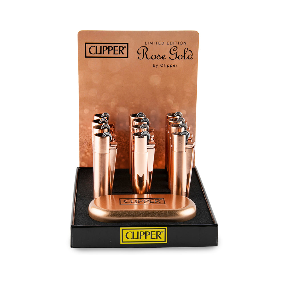 Clipper Full Metal Lighter Display - 12ct - Rose Gold - Dispensary Supply