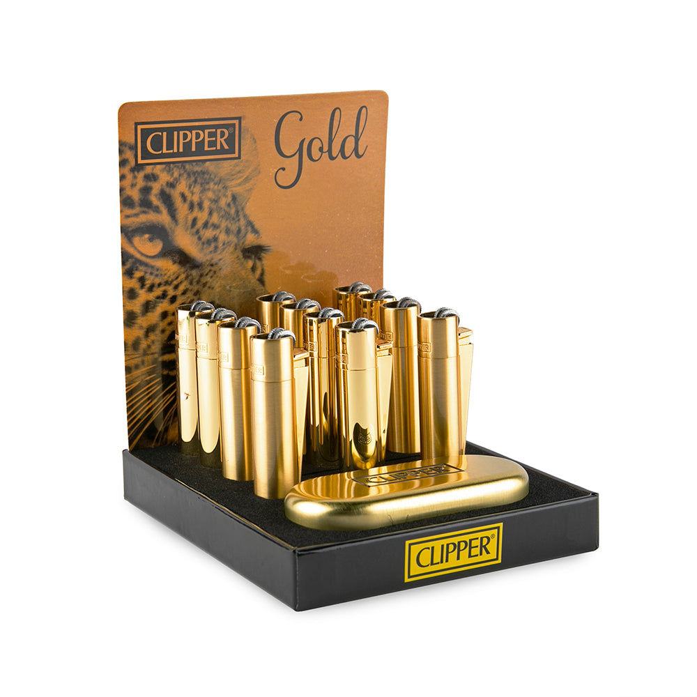 Clipper Full Metal Lighter Display - 12ct - Gold