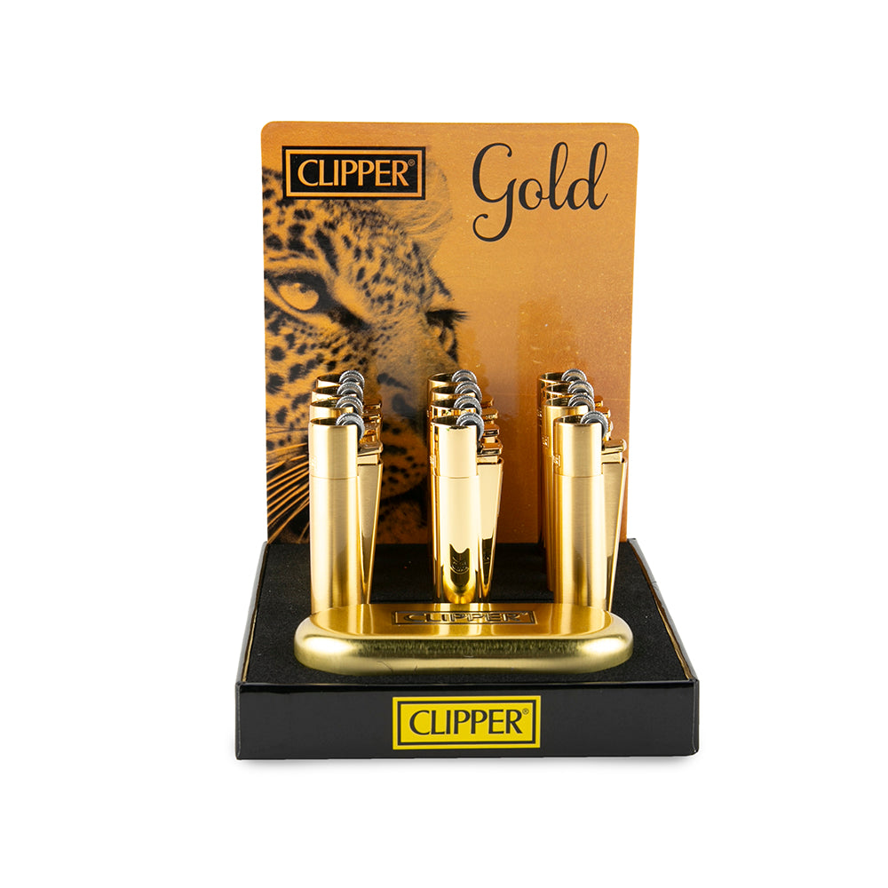 Clipper Full Metal Lighter Display - 12ct - Gold